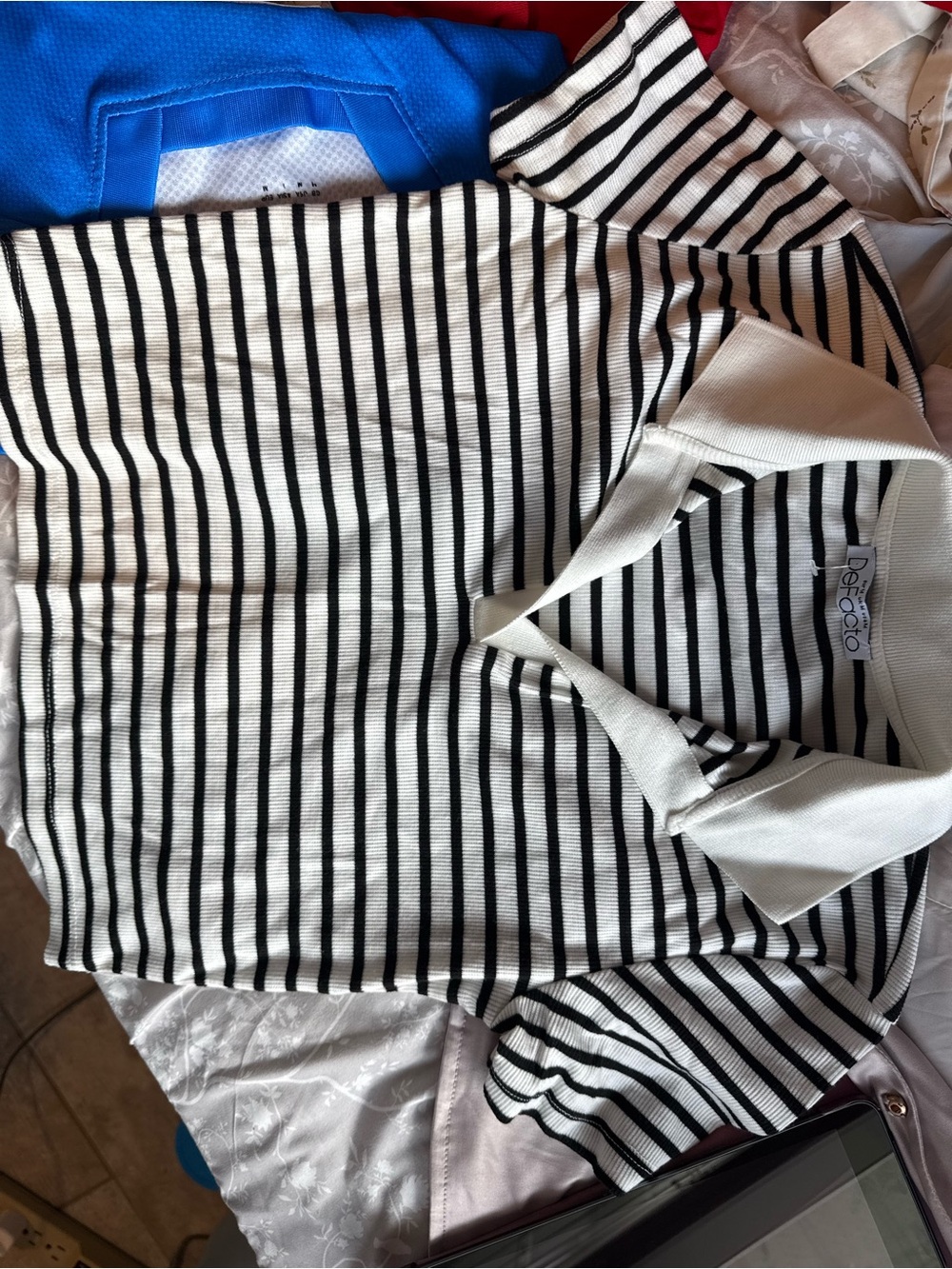 Striped Knit Polo Top in Black & White